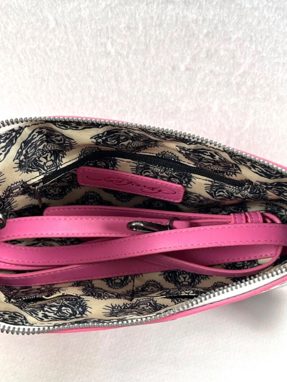 NWT Ed Hardy Pink Skull Rhinestone Tiger Shoulder Crossbody Bag Y2K Purse